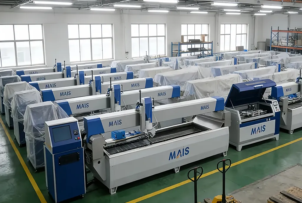 AC 5-axis waterjet machine installed in industrial workshop